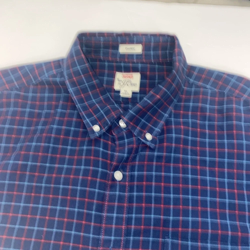 J. Crew Men's Oxford Red and Blue Plaid Shirt $128